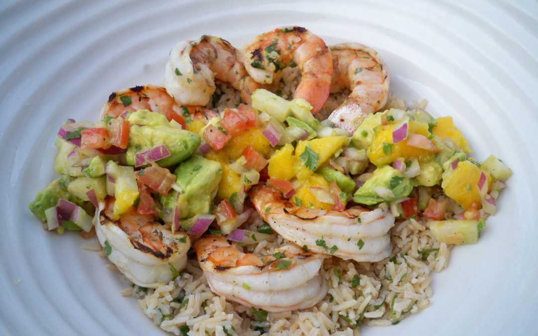 Grilled Shrimp with Mango Salsa and Cilantro Rice