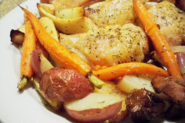 Roasted Chicken Thighs with Mushrooms and Root Vegetables
