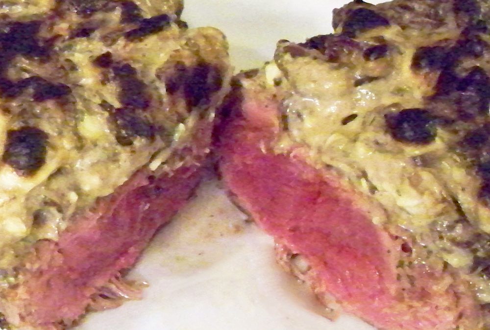 Strip Steaks with Gorgonzola and Balsamic Onion Crust