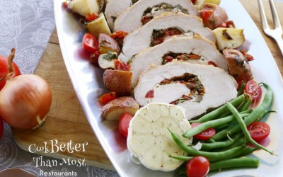 Caprese Stuffed Pork Roast and Potatoes