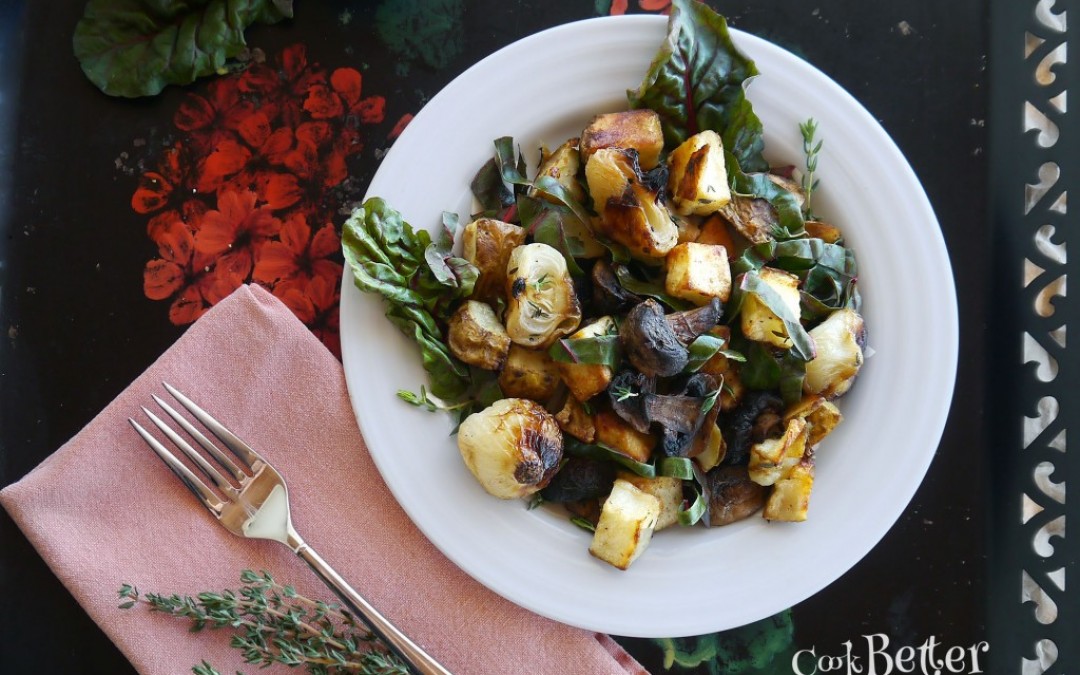 Wilted Swiss Chard Salad with Roasted Potatoes and Cipollini Onions